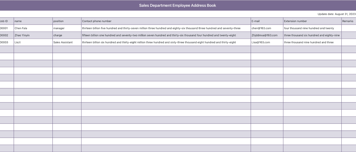 Sales department employee address book 1
